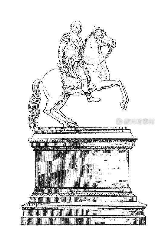 骑马纪念碑路易十四，巴黎，法国|建筑插图